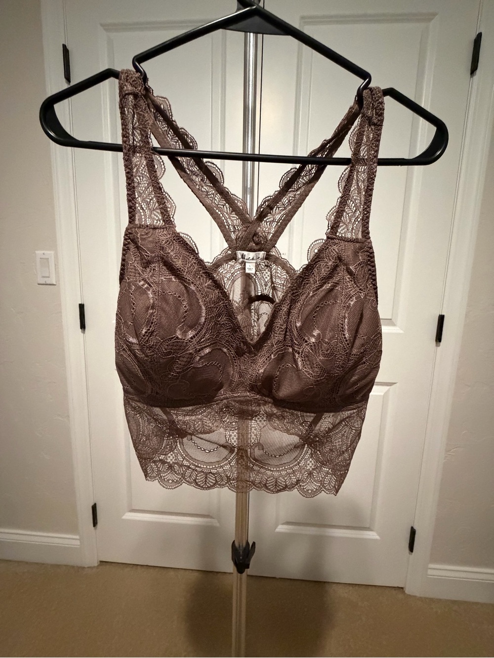 Lace Longline Bralette in Taupe Brown